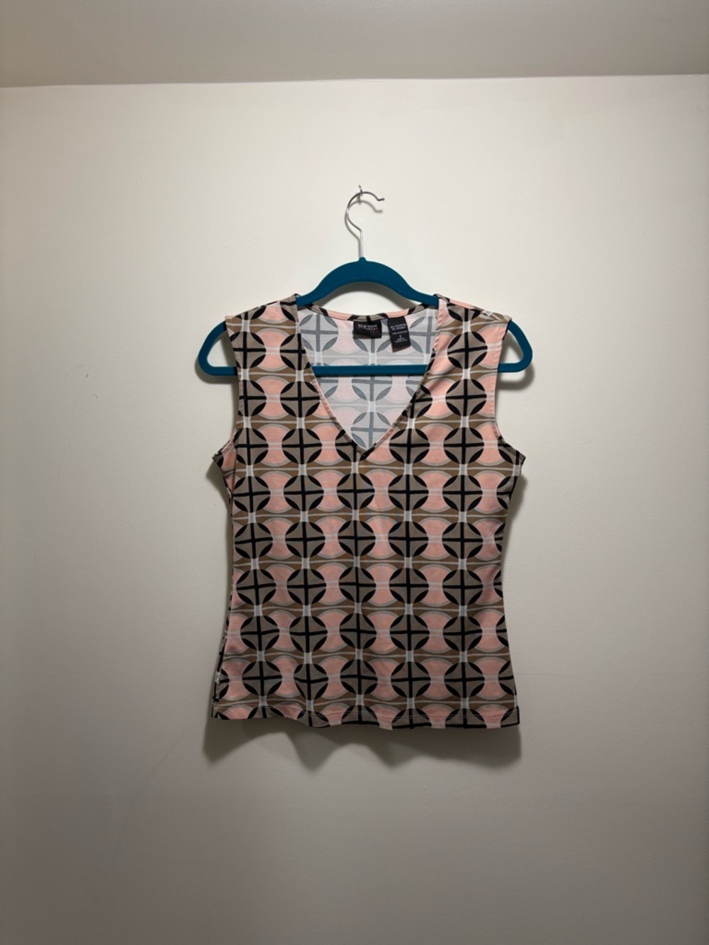 Sleeveless Geometric Print Pink Women's Tank Top Y2K